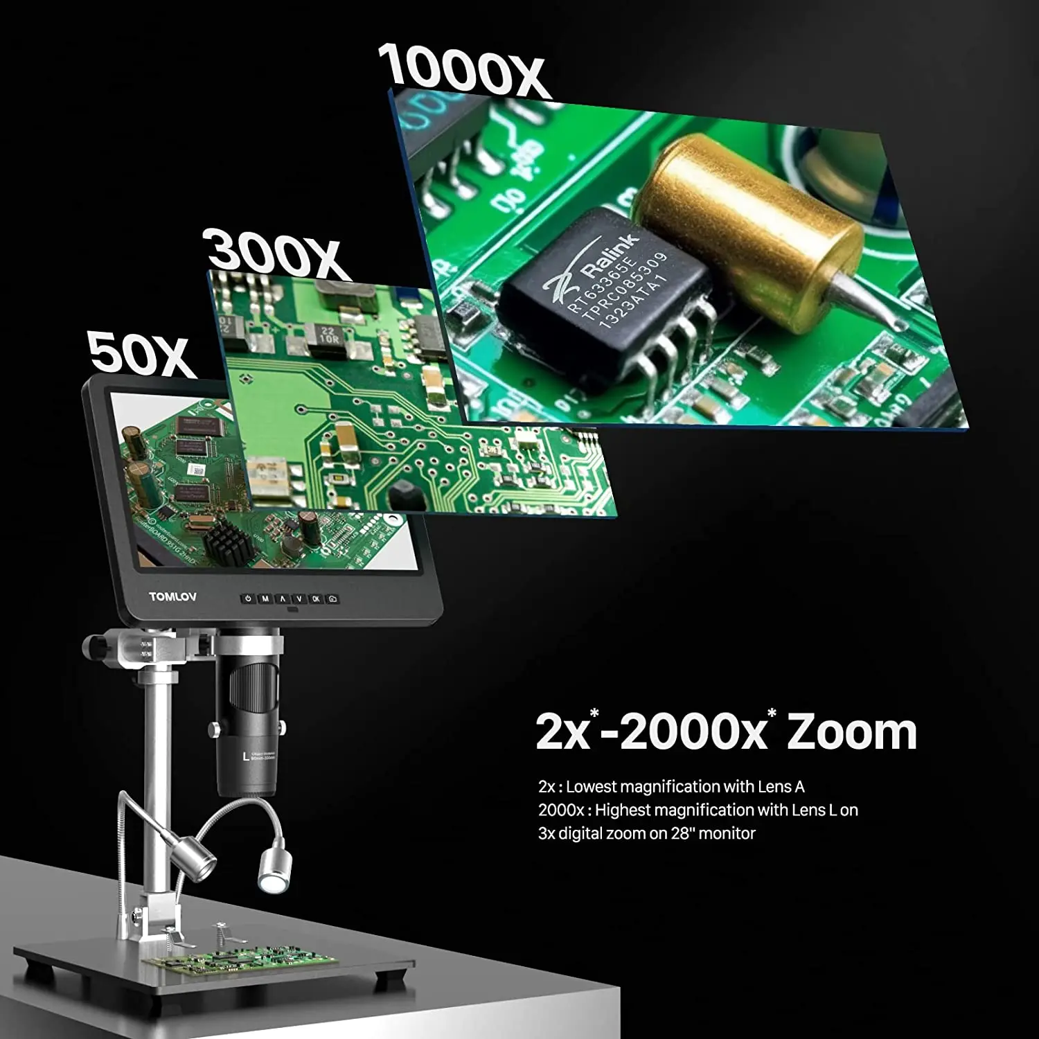 Imagem -03 - Tomlov-microscópio Digital Hdmi Lentes 10.1 Ips Lcd Lcd para Solda Pcb Reparação de Telefone Microscopio Coin View 2000x Dm602 Pro