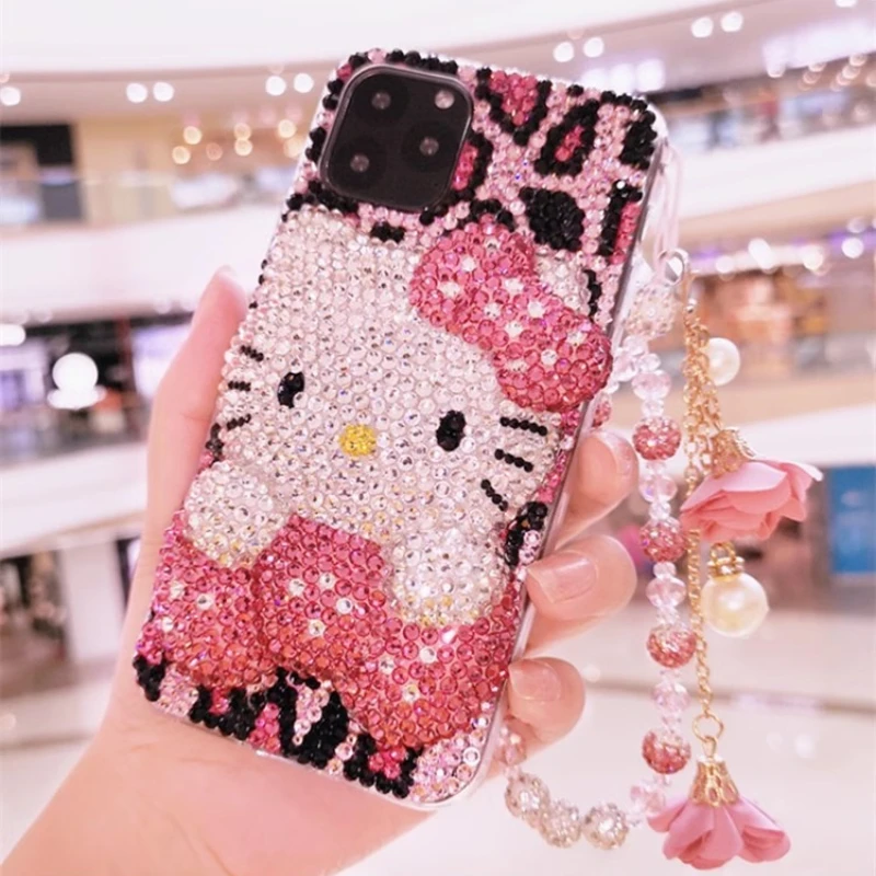 

For IPhone 17 16 15 14 13 Pro Max IPhone Xs IPhone Cartoon Hello Kitty Case 8Plus Full Rhinestone11Protective Case 6 Female 12