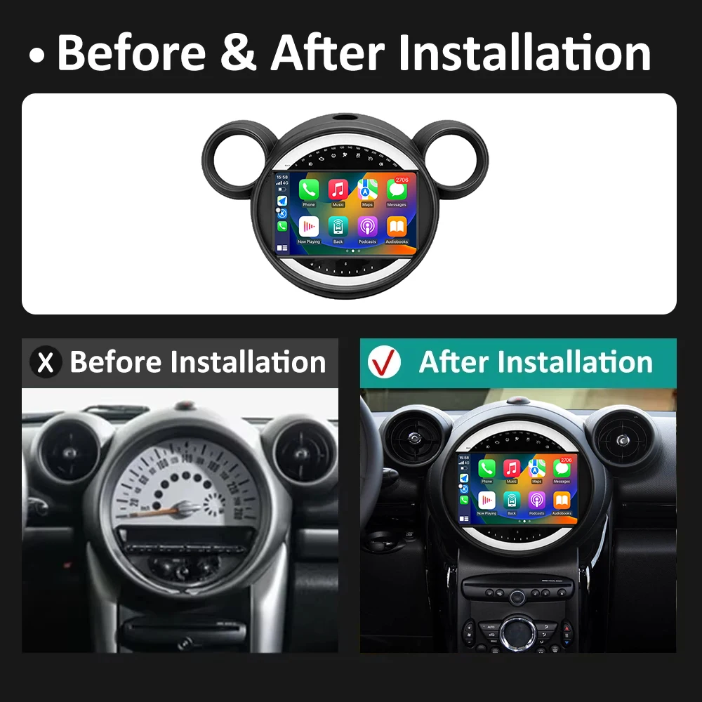 Android 14 System for BMW Mini Cooper Countryman R56 R60 2011 - 2013 Car Video Multimedia Player GPS 4G WiFi Carplay DSP Stereo