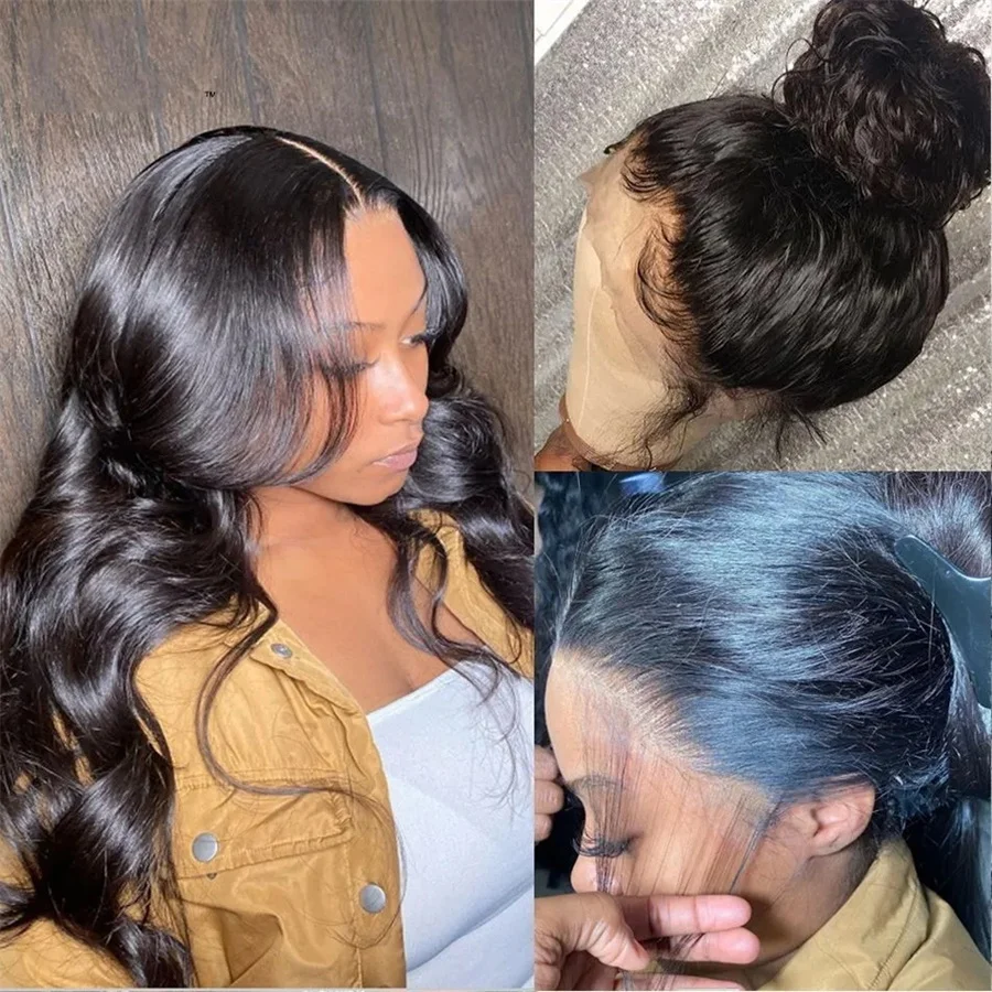 透明レースフロントウィッグ ブラジリアンボディウェーブ人毛ウィッグ ナチュラルブラック 生え際プレプラッキング済み 13x4 13x6 レースフロントウィッグ