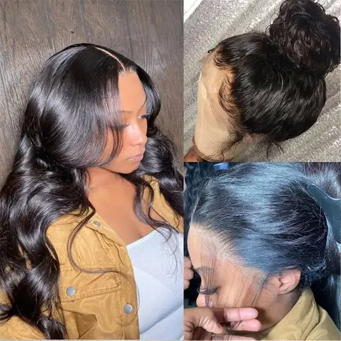 Transparent Lace Frontal Wig Brazilian Body Wave Human Hair Wigs Natural Black Pre Plucked Hairline 13x4 13X6 Lace Front Wig