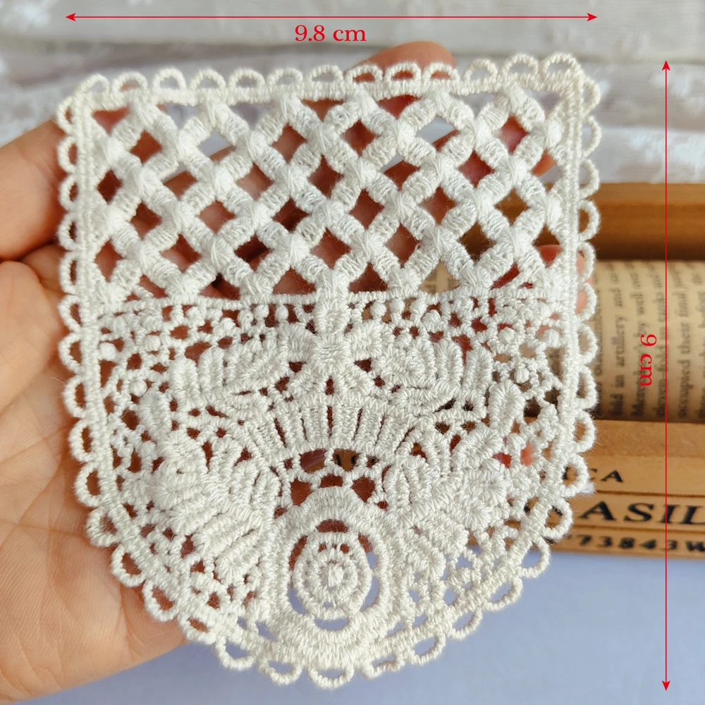 Beige Cotton Embroidery Lace Applique Patches Cloth Stick Mesh Fabric Children\'s Clothing Home Decor Sewing Accessories 24100901