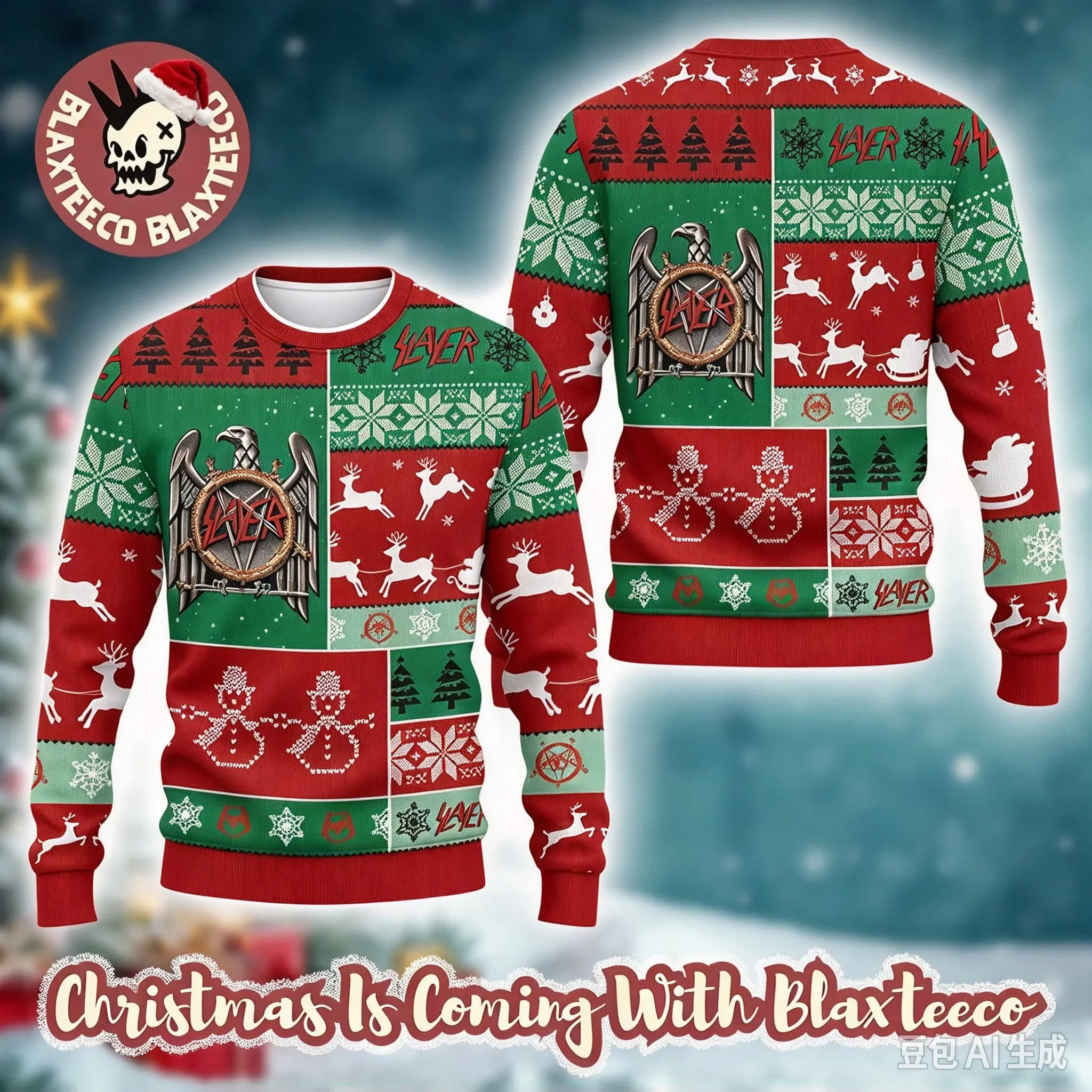 2027 Slayer Reign in Blood Christmas Ugly Sweater 3D  Long Sleeve Pullover Thrash Metal  Fan Holiday Streetwear Family Matching