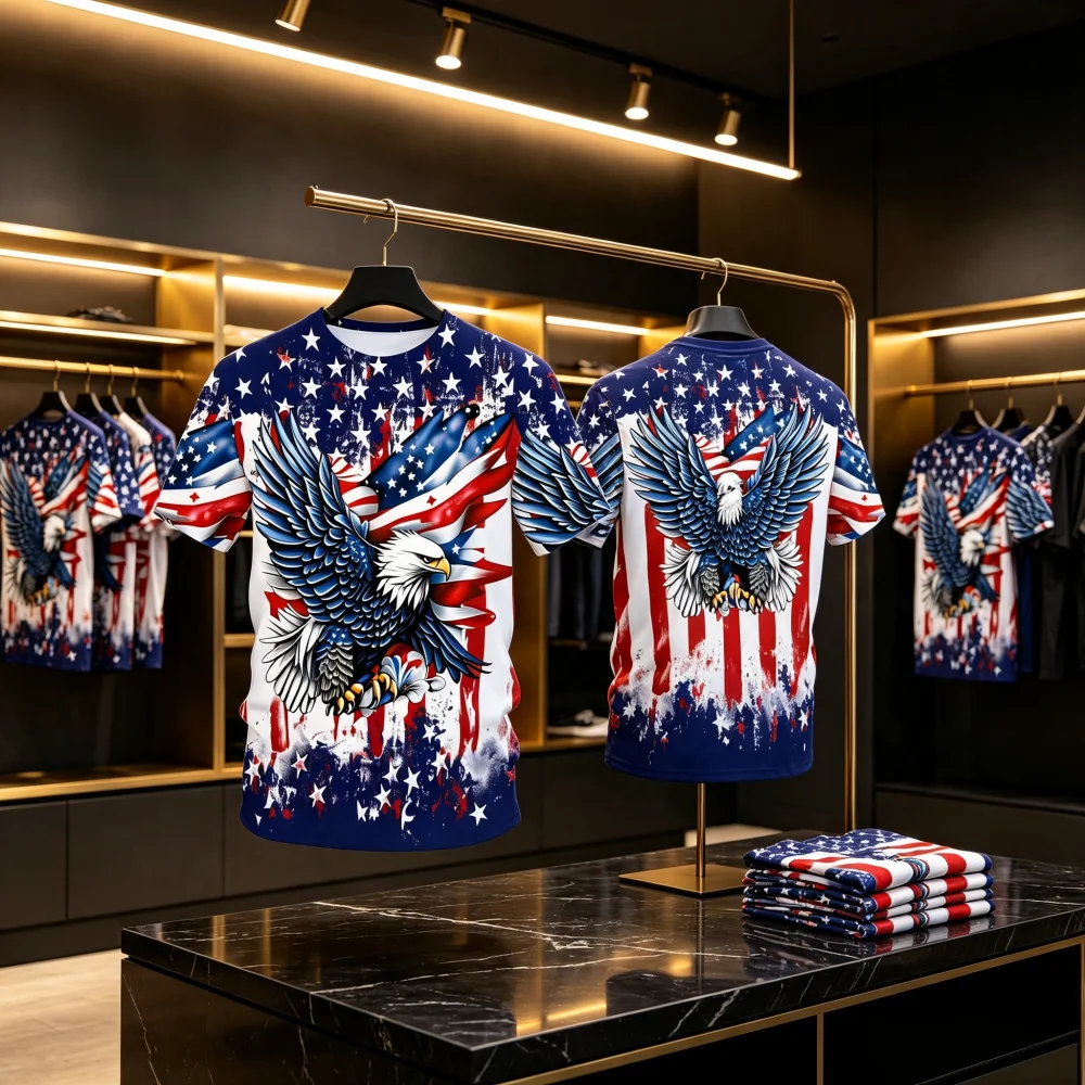 Men's 1776-2026 Patriotic Eagle Print  Comfort Quick-dry Breathable Family Kids Tees