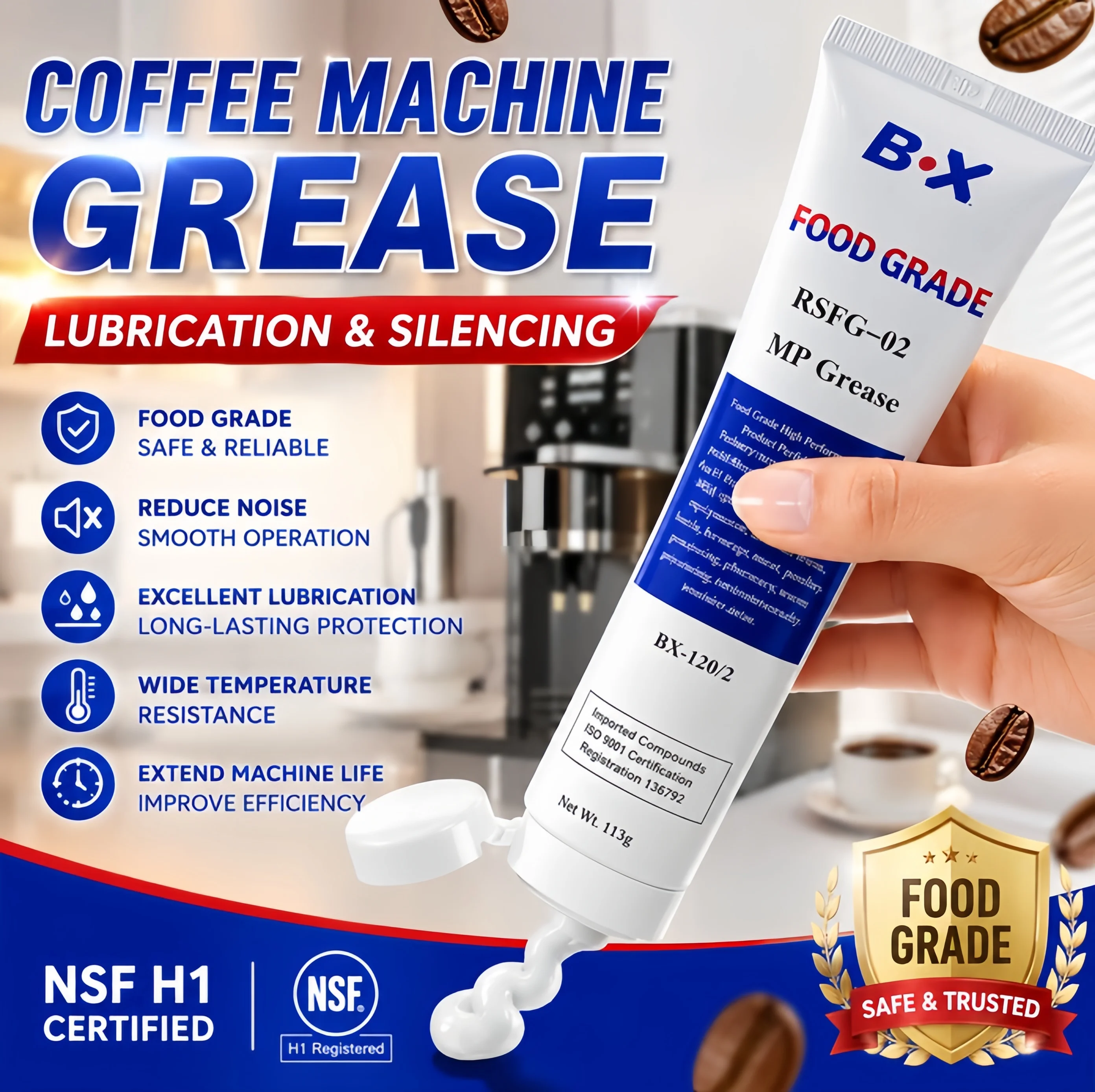Graxa de Silicone de Grau Alimentício 113g para Máquina de Café, Lubrificante NSF H1 para Reparo de Máquinas de Espresso e Sorvete