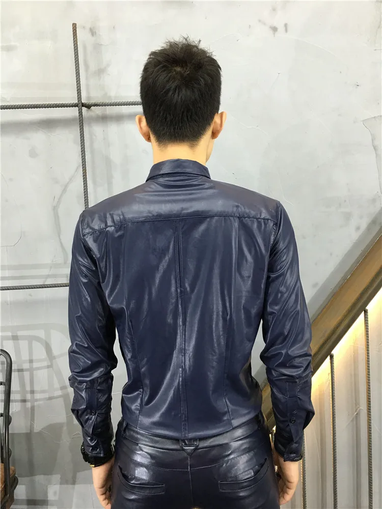 S-6XL 2024 New Men\'s Clothing Hair Stylist GD High Quality PU Fashion Slim Leather Shirt PLUS SIZE Singer Costumes