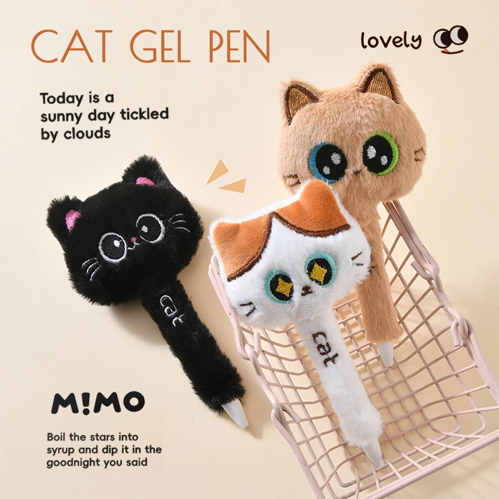 

Creative Cute Cat Style Plush Gel Pens 0.5mm Black Quick-drying Click Pen for School Office Writing & Signature Stationery Gifts
