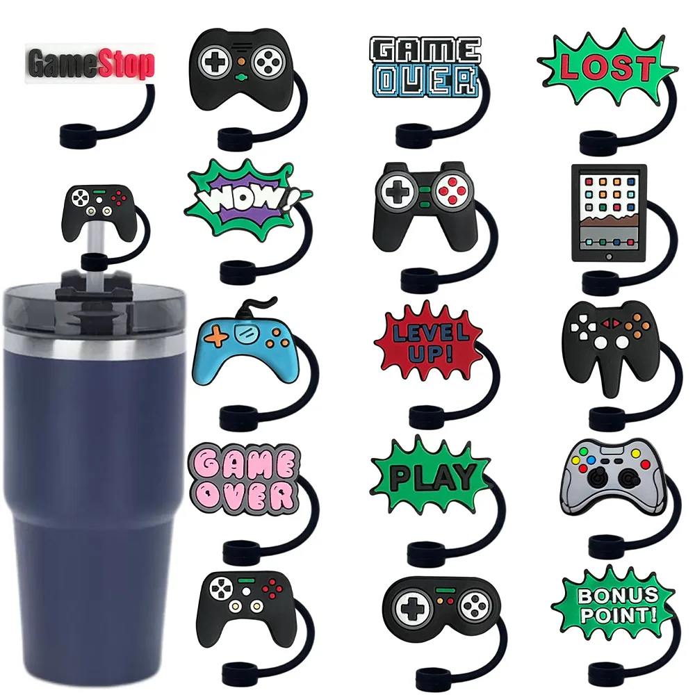 

1-16Pcs Game controller Straw Cover Cap 10MM Glass Cup Straw Plug Reusable Splash Proof Drinking Fit Cup Straw Cap Charms Pendan