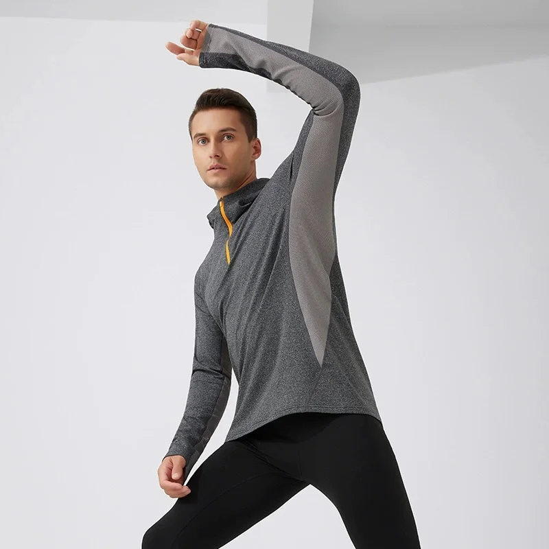 Fleece Sports Training Sweaters Long Sleeve T-Shirt for Men Fall and Winter Sweatshirt Hooded Running Man Gym Workout Sportswear