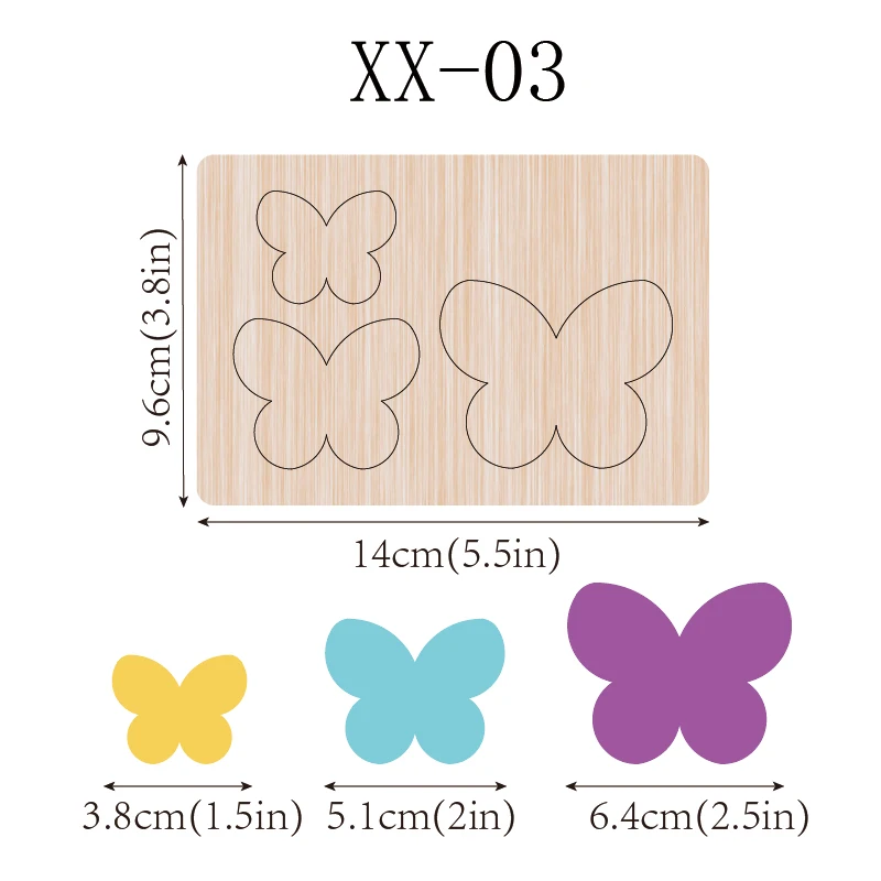 

1 piece 1.5-inch 2.5-inch 3-inch butterfly scrapbook wooden cutting die for Christmas, suitable for most machines