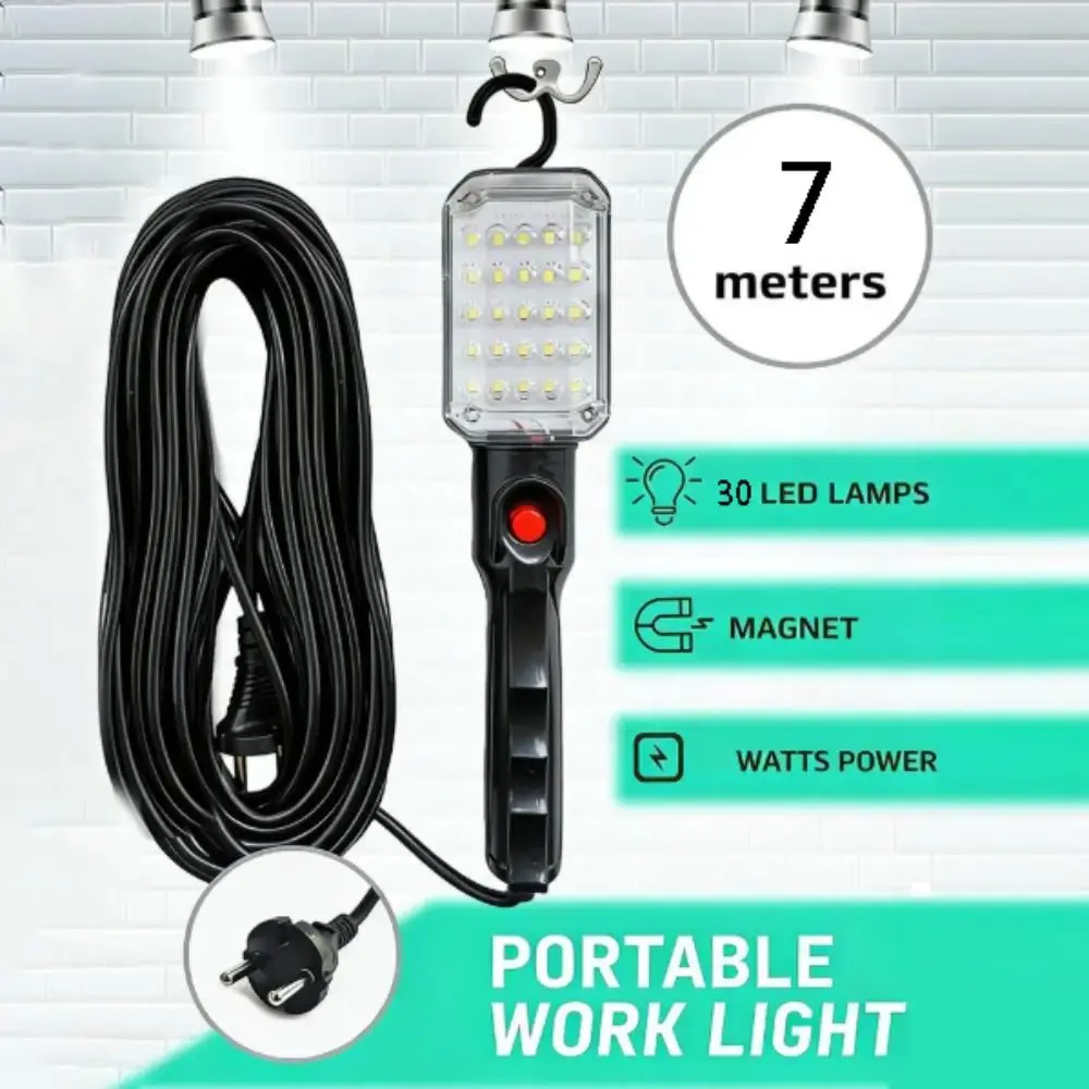 Powerful LED LED Work Light With Magnet Double Swivel Hook Portable Work Light Corded Wire Plug-in Handheld Work Light