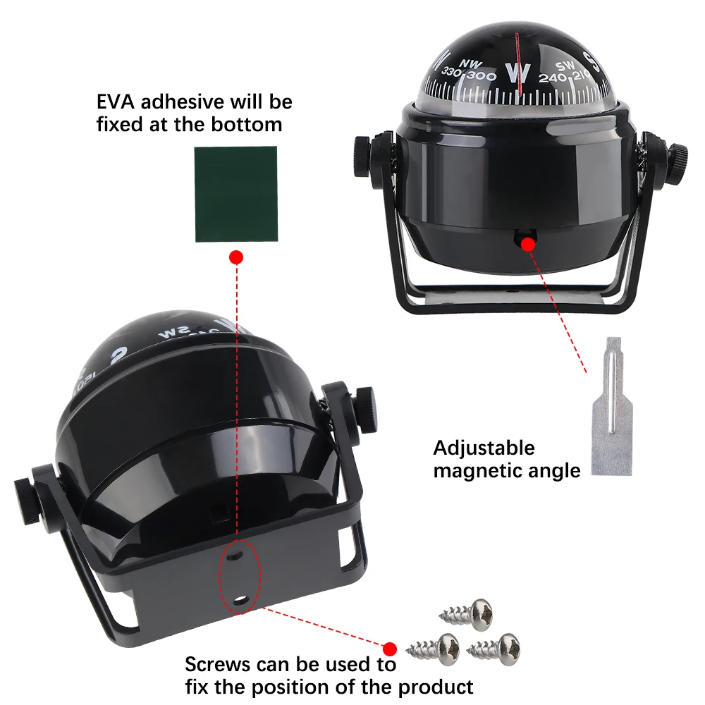 Brújula para barco, tablero marino, adornos de grupo de instrumentos, brújula portátil, navegación, medidor electrónico de brújula pivotante para coche