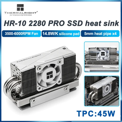 Imagen 1 del producto Thermalright HR-10 2280 PRO enfriador de unidad de estado sólido 4 chaleco de tubo de calor para disipador de calor PCI-E5.0 M.2 SSD con ventilador PWM 3010 de 4 pines