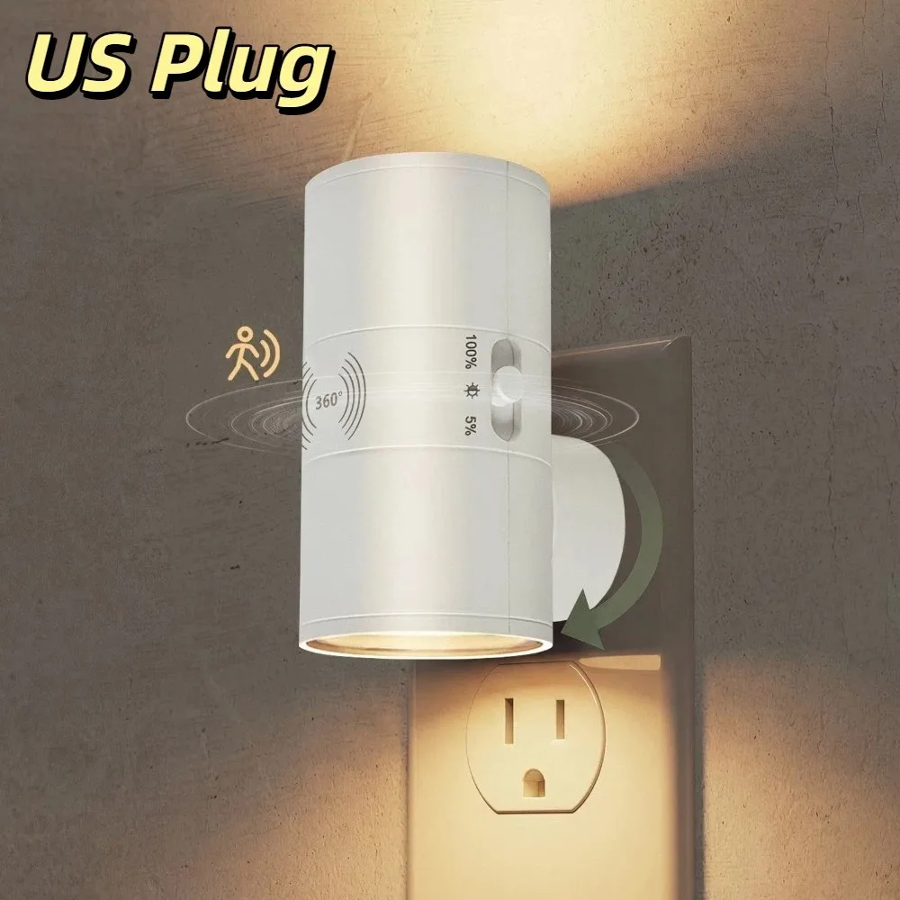 Warm Light LED Night Light Adjustable Brightness Dual Lighting Cylindrical Wall Lamp Plug In Night Light for Bedroom Hallway
