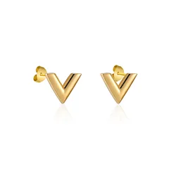 Trend Earrings Trend Luxury Brand Jewelry Simple Design V Letter Stainless Steel Stud Earring For Women Gold-Color Elegant Party