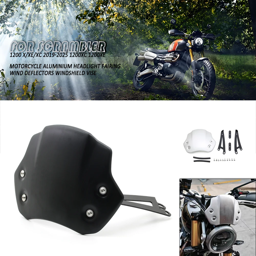 Motorcycle Aluminium Headlight Fairing Wind  Windshield Viser for Scrambler 1200 X/XE/XC 2019-2025