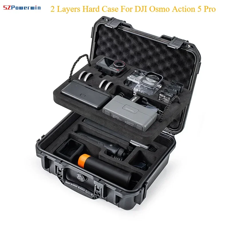 For DJI Osmo Action 5 Pro Camera Accessories Hard Case 2 Layers Waterproof Storage Box Carrying Case Portable Travel Suitcase