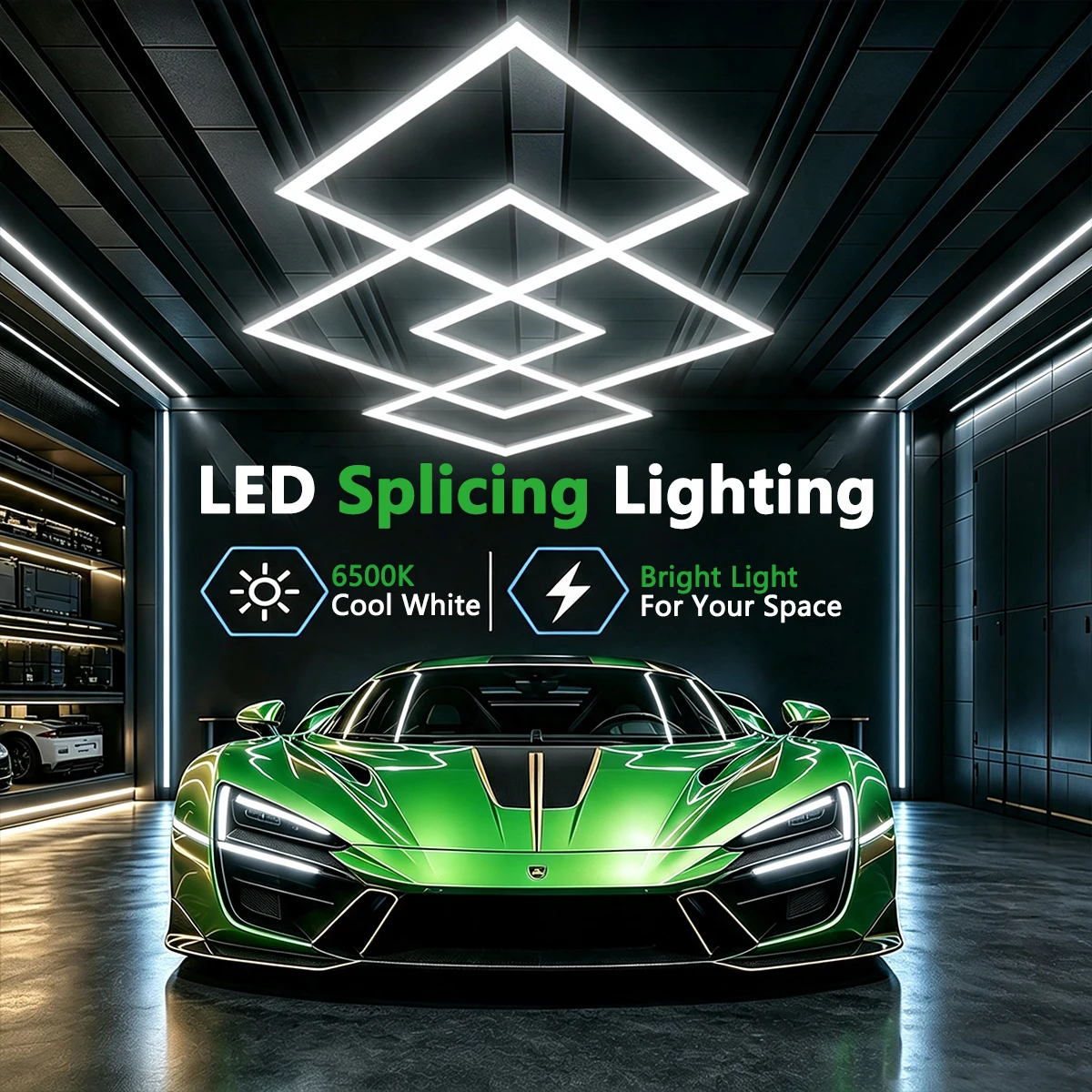 LED Splicing Garage Lighting System 220V Linear Tube Light 6500K Bright White Ceiling Lamp for Car Detailing Shop Warehouse