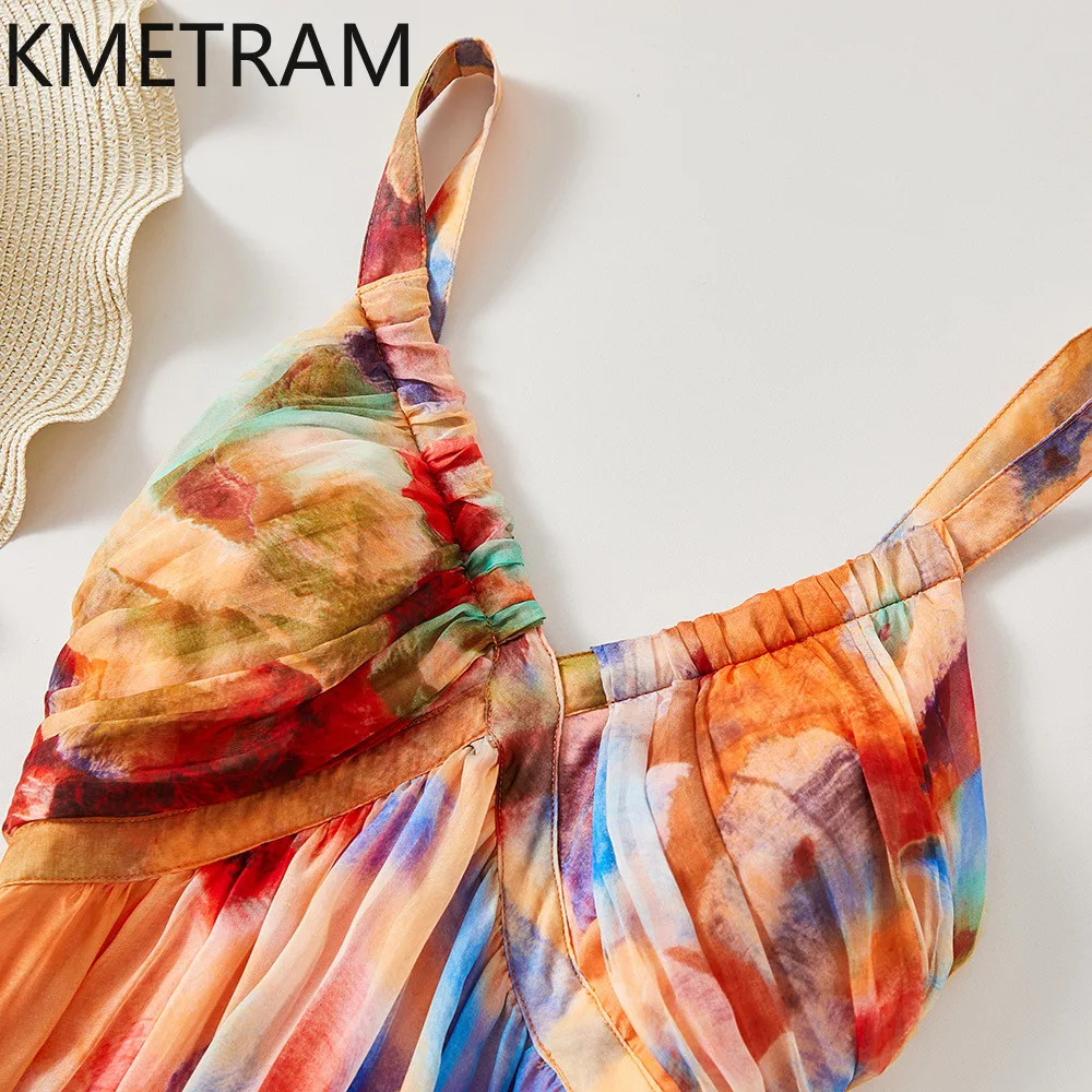 KMETRAM 100% Natural Mulberry Silk Slip Dress Women Vacation Summer Long Dresses Birthday Frocks Woman Clothes 2026 Vestidos