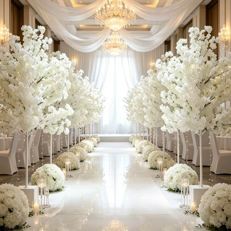 Künstlicher Kirschblütenbaum Wunschbaum 4-teiliger Eisenständer Hochzeits-Tischdekoration Gang-Dekor Sakura-Blumenständer für Party und Hotel – Detail 2
