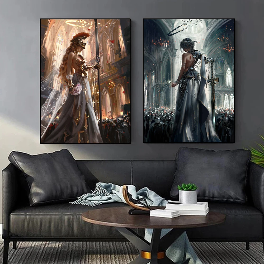 Japanese Anime Female Samurai War Large HD Mural Wall Art Canvas Painting Posters Prints Living Room Home Pictures Decor Cuadros