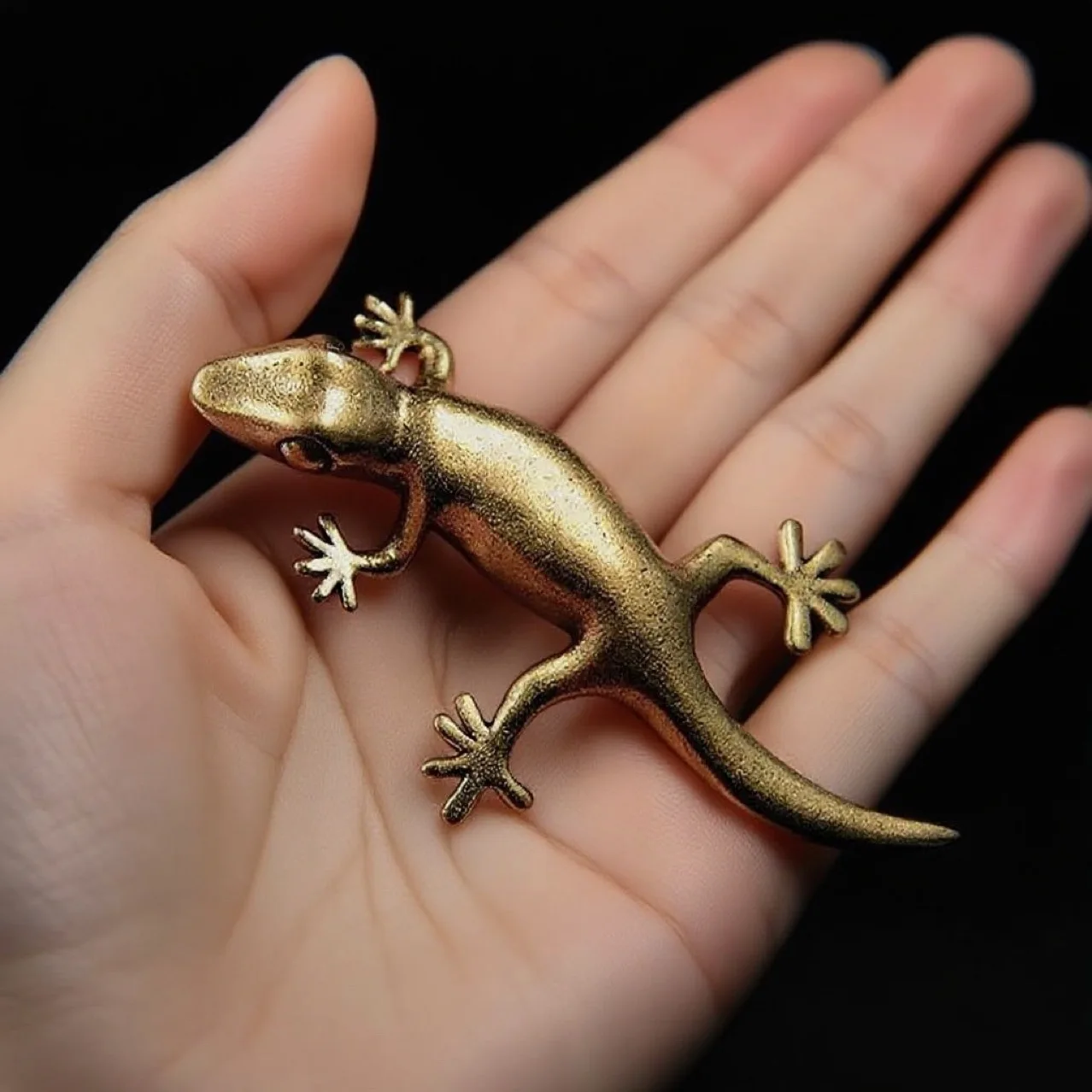 Solid Brass Vintage-Style Gecko Figurine—Desktop Home Decor Craft