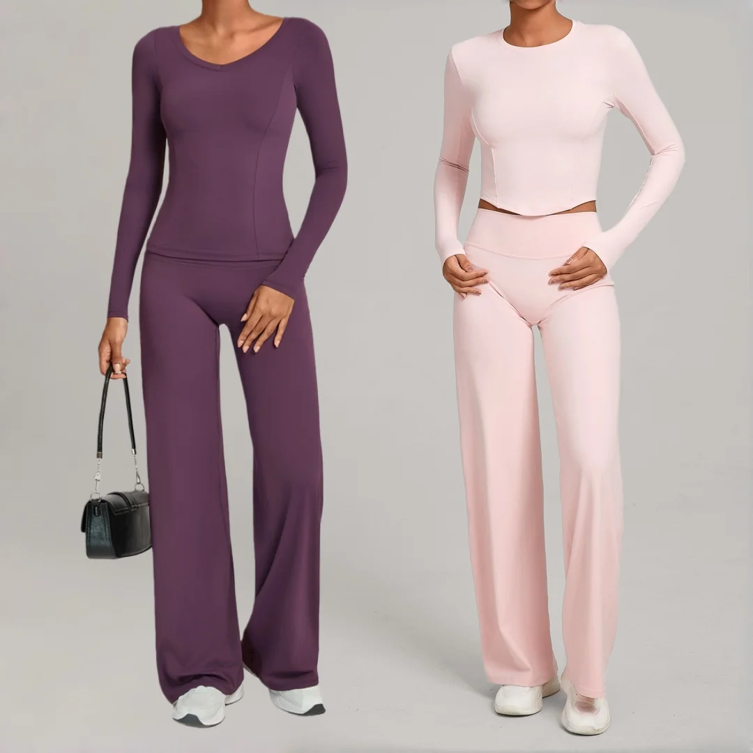 

Women's Slim Long Sleeve Yoga 2pc Set High Waist Hip Lift Fitness Sportswear Running Long Sleeve Pants Sports Suit Gym Yoga Set