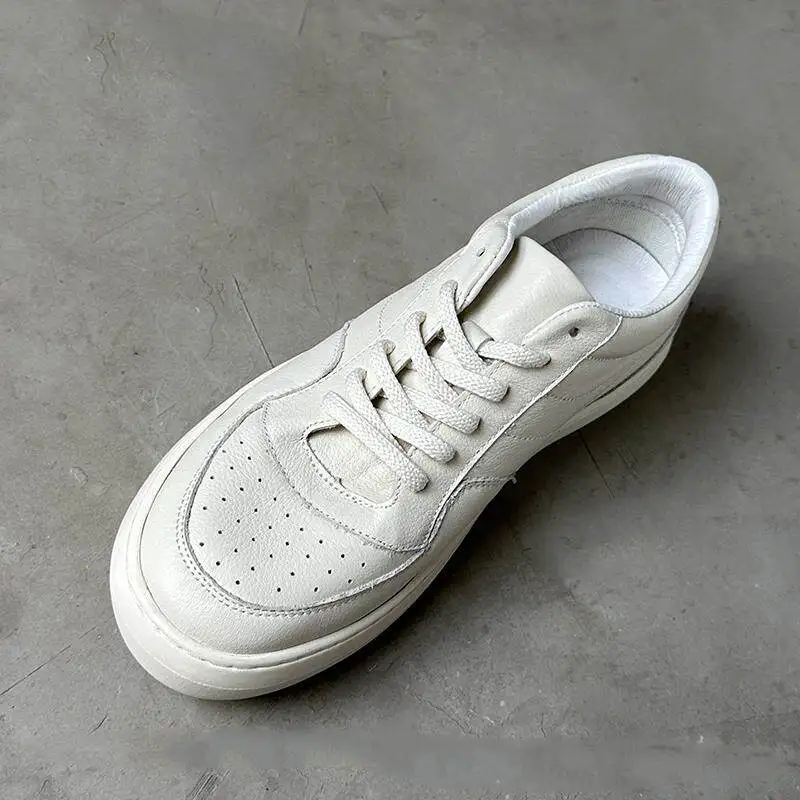 Fashion Men Sneakers Genuine Leather Spring Breathable Flats Casual Shoes Simple White Skate Shoes