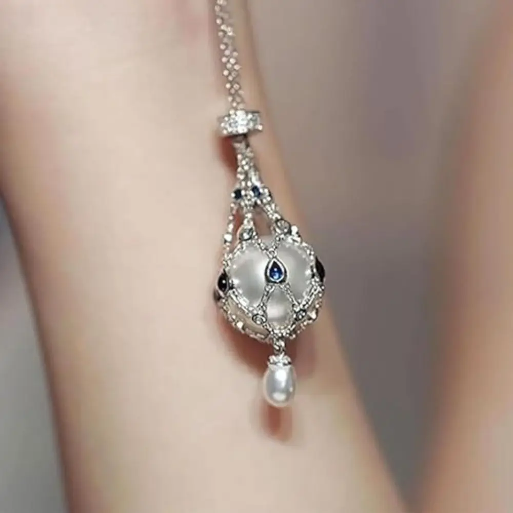 Adjustable Pearl Gemstone Lavalier Pendant Interchangeable Metal Braided Mesh Necklac Jewelry Gifts