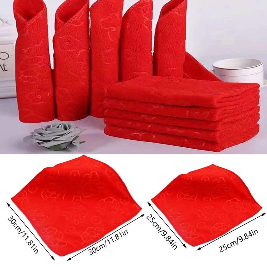 Big Red Thick Velvet Embossed Joyful Language Towel Wedding Towel Handkerchief Accessories 1 Pcs