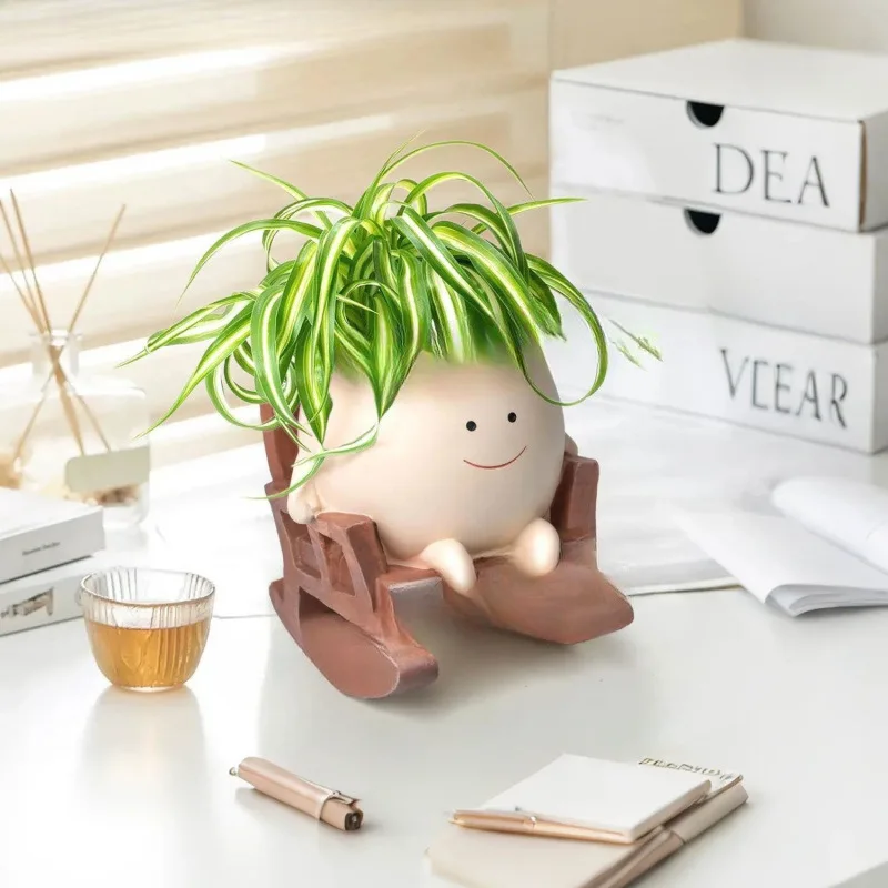Rocking Chair, Smiling Face, Creative Small Flowerpot, Cute Succulent, High Aesthetic Value, Durable Garden Potted Decoration