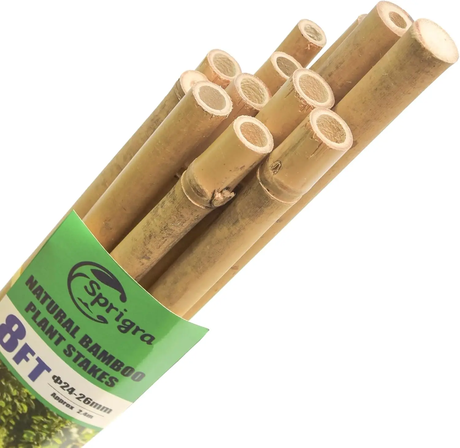8ft Bamboo Garden Stakes for Plant Support, 10 Pack Heavy Duty Poles for Tomatoes, Peppers, Cucumbers