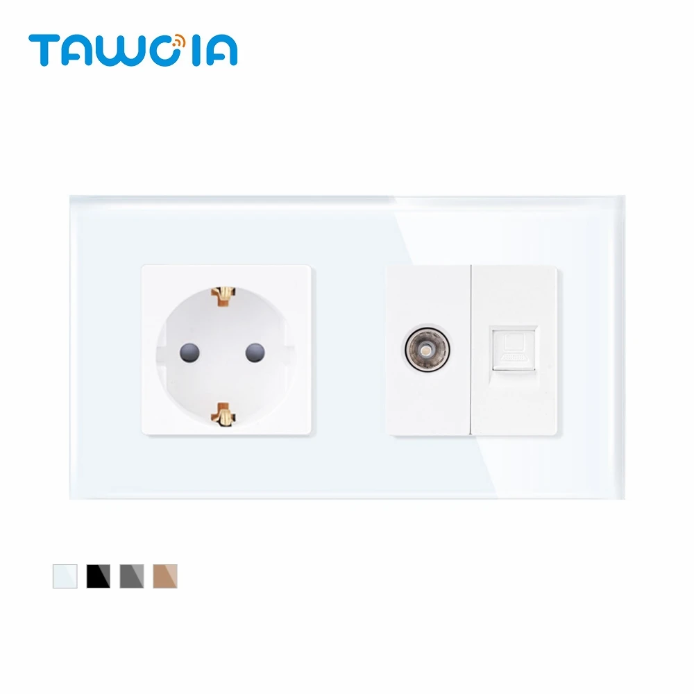 TAWOIA – prise de courant murale 16a pour PC TV, Standard ue, panneau en verre cristal, noir, blanc,