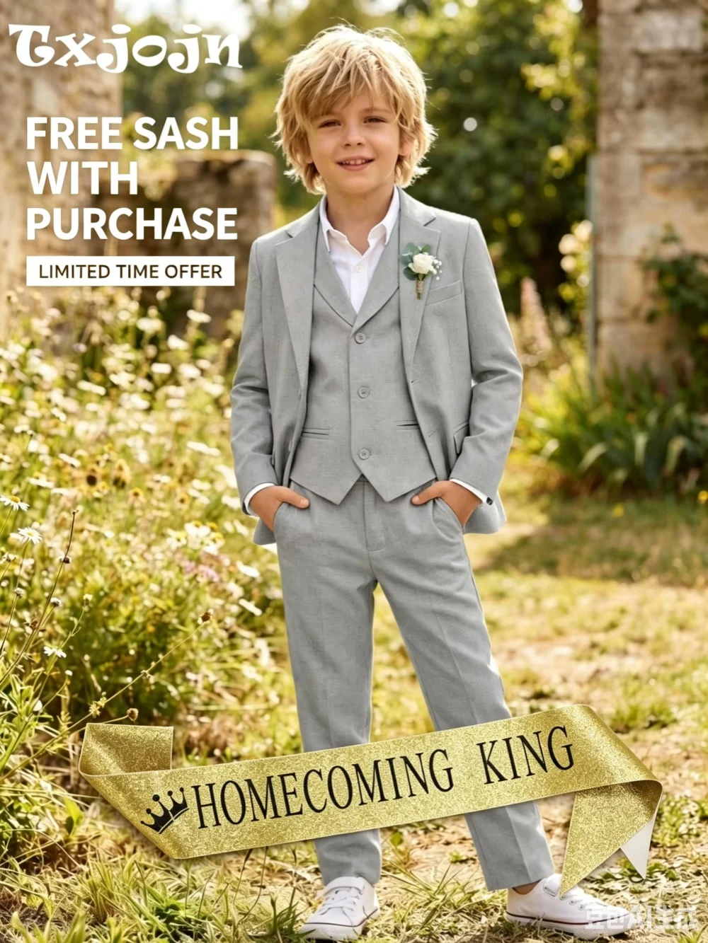 Summer Linen Boys Suit Set 3 Pieces Beach Wedding Wear Casual Notched Lapel Kids Slim Fit Tuxedo For Birthday Party 2-20T