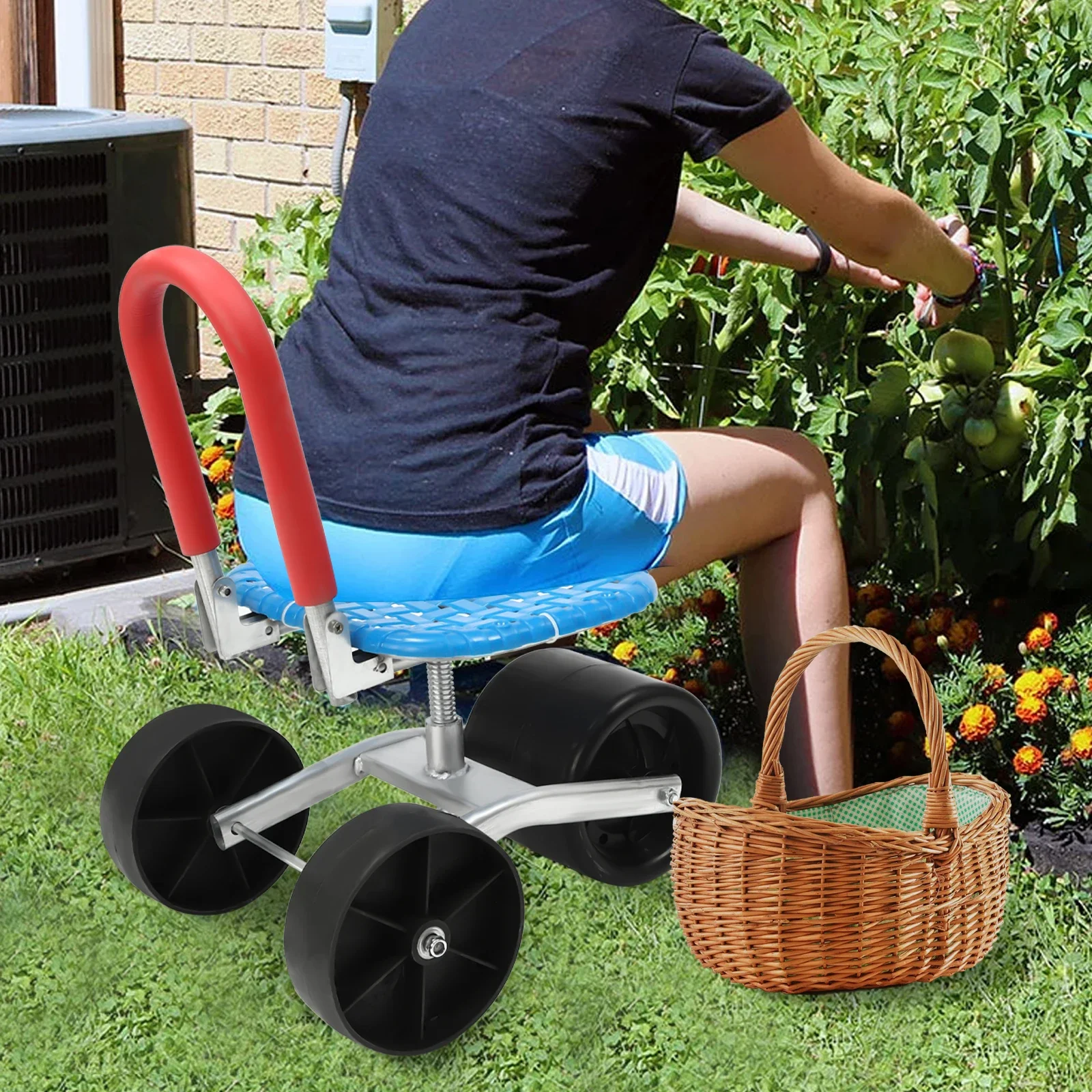 

360° Rotation Stable Workseat Sturdy Cart 150kg,Garden Cart Rolling Stool Work Seat Cart,Gardening Helper with 3 Wheels