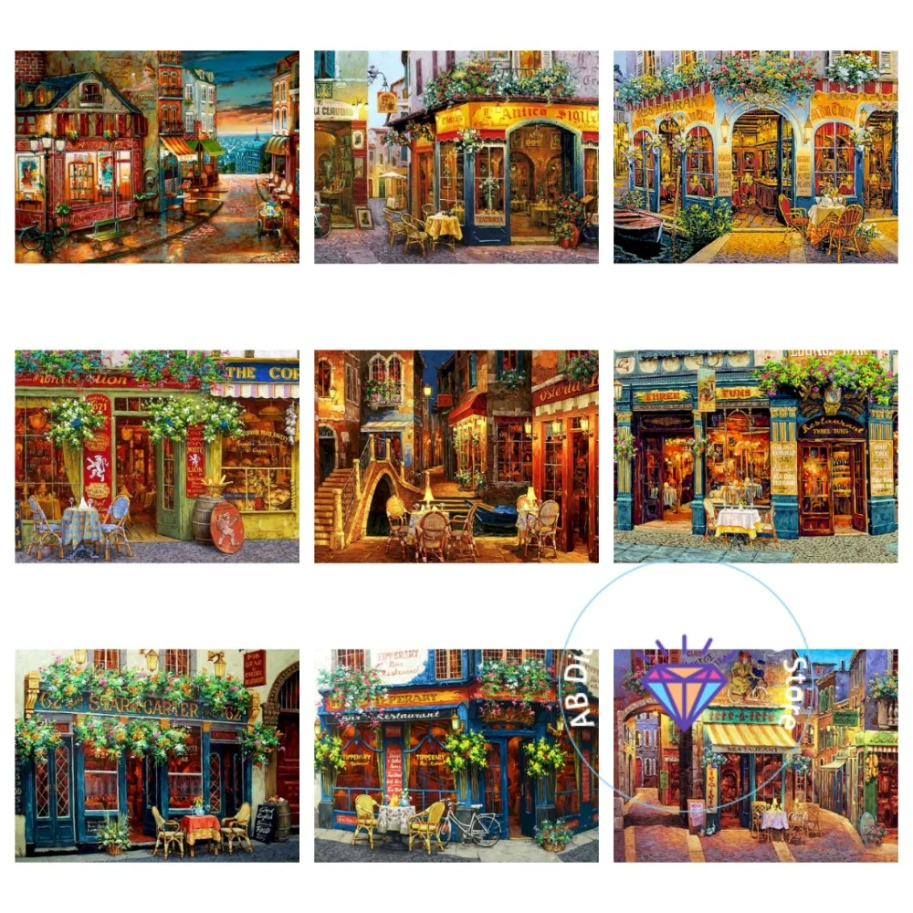 

Street Shops Landscape AB Diamond Painting Kit Square Round Diamond 5D DIY Mosaic Handmade Art Adult Exquisite Gift Home Decor