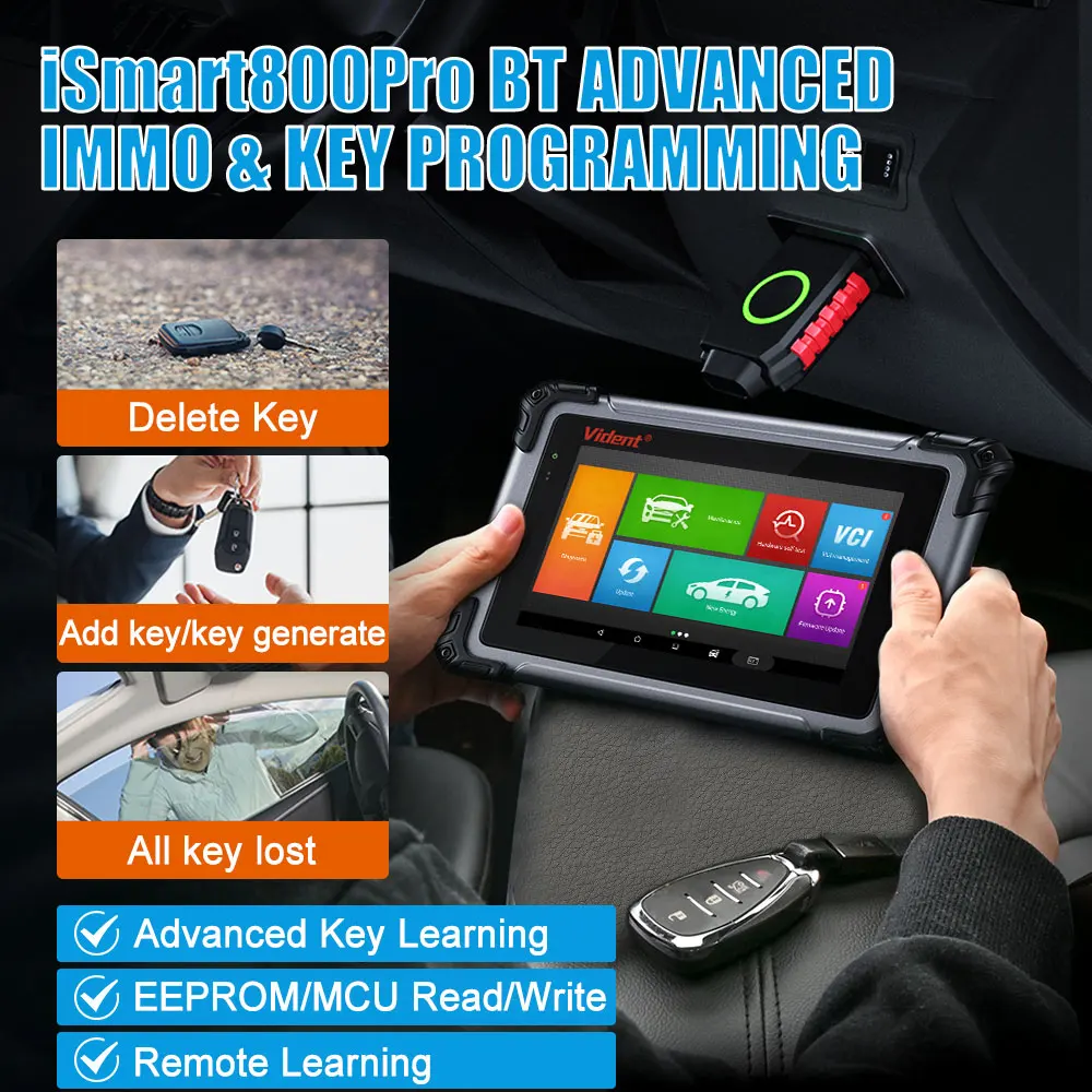 VIDENT ISmart800Pro BT Key Programming Scanner Car Diagnostic Tool Control 40+ Reset OBD2 Auto Scanner CAN FD&DoIP