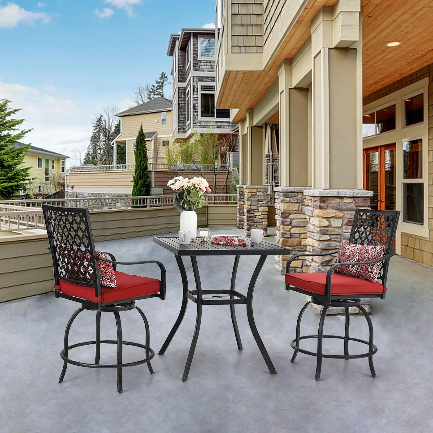 Square Metal Bar Height Outdoor Table 31x31x36 Inch with Umbrella Hole & Non-Slip Footcap for Patio Garden, Customized