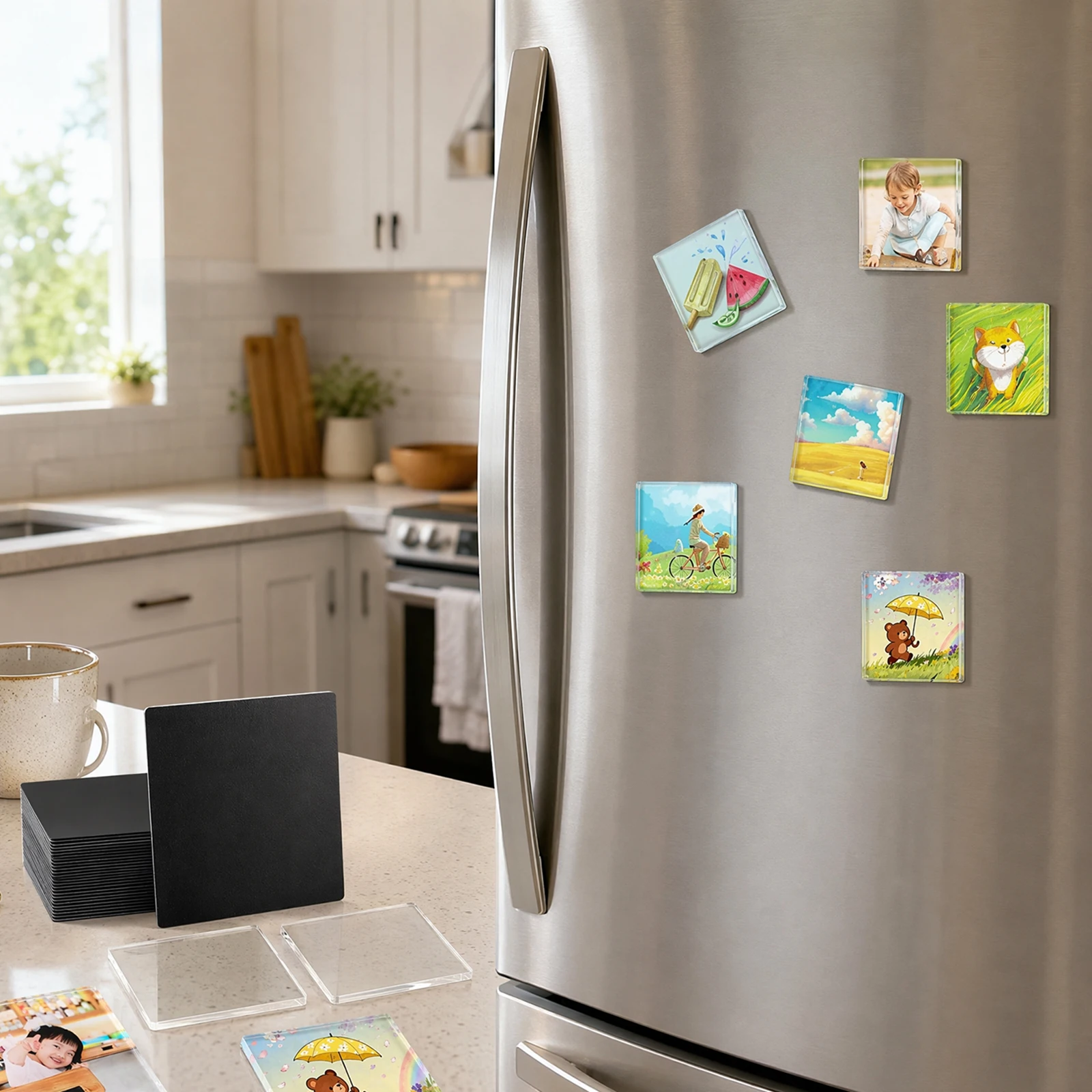 DIY Acrylic Fridge Magnet Kit 20 Pack Clear Rectangle with Self-Adhesive Backing Soft Magnetic Sheet Craft Set