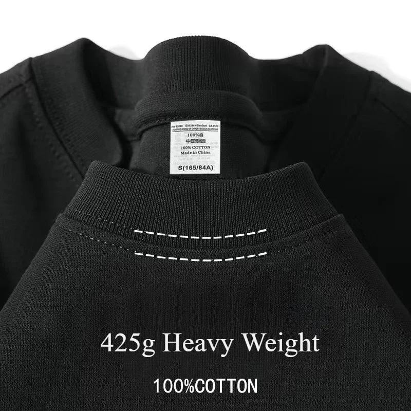 Zware Wacht 425 gram Mannen T-shirt Katoen Half Mouw Ademend Hoge Kwaliteit Ronde Hals Basic Tops Mannen Zomer T-Shirt - afbeelding 1