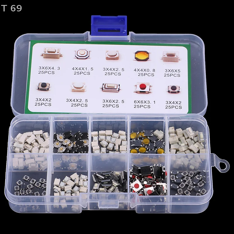Durable 250Pcs 10 Types Tactile Push Button Switch Car Keys Button Touch Microswitch