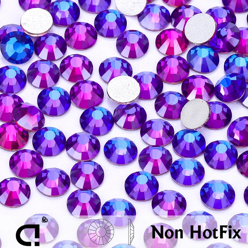 DUCRYSTAL Champagne Vitrail/Pink Violet/Rose Vitrail Non Hot Fix Glass Crystal Round Flat back strass per Nail Arts abbigliamento