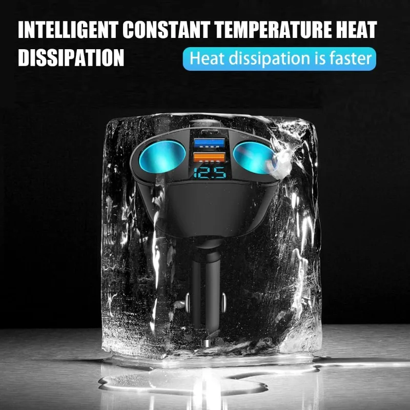 New Dual USB Type-C Car Charging Digital Display Super Fast Charging Multi-function Cigarette Lighter Expands Car Charger
