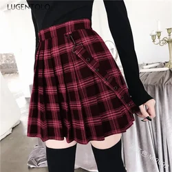 Women Plaid Pleated Skirt High Waist Summer Thin New Large Size Harajuku Female Sweet Preppy Style A-LINE Short Skirts