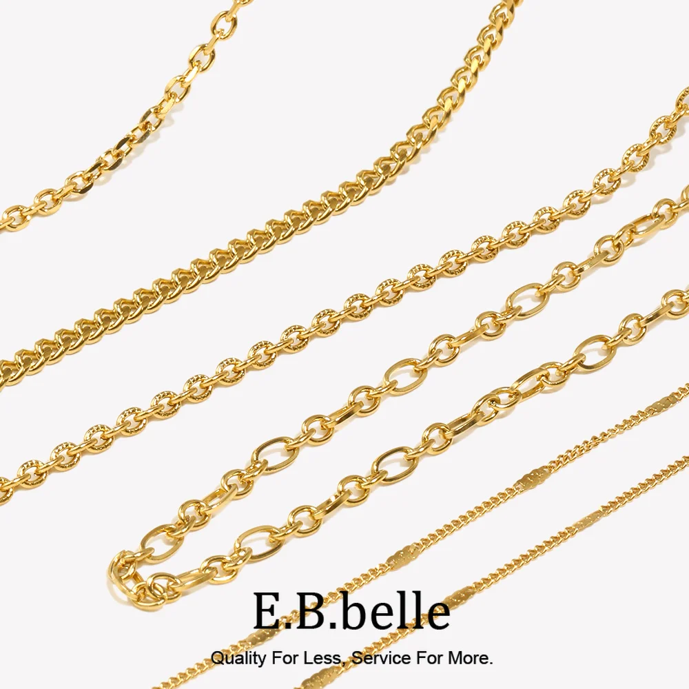 E.B.belle Collar de capa de cadena cubana con moneda de flor de eslabones finos y delicados, collar de cadena de acero inoxidable de Color plateado chapado en oro
