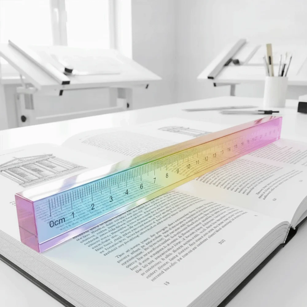 2-in-1 30cm Colored Ruler Acrylic Geometric Student Ruler Cube Drawing Tool Math Learning Stationery Set