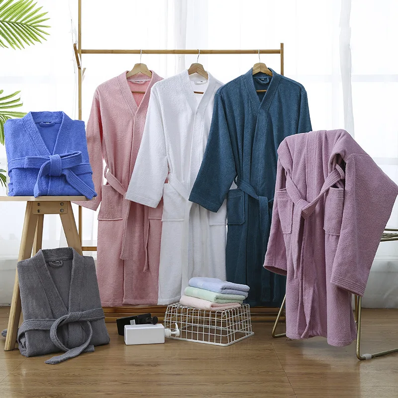 Fashion Adult Robe 100% Cotton Towel Kimono Women Autumn Bathrobe Gown Soft Men Water Uptake Sleepwear Nightwear Hotel SPA Robe
