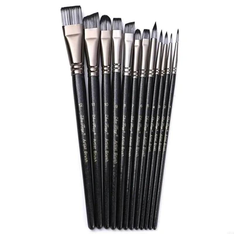 G8TA Professional Paint Brush Flat/Oblique/Round Tip สำหรับศิลปินเด็กนักเรียนผู้ใหญ่