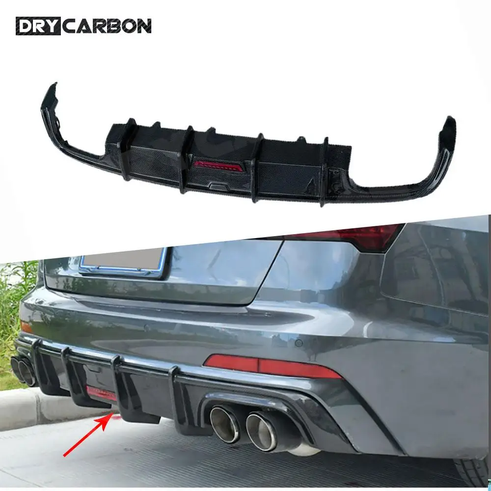 

Carbon Fiber Rear Bumper Lip Diffuser Spoiler With Light for Audi A6 S6 Sline not Standard 2019 - 2021 Car Bodykits Accessories