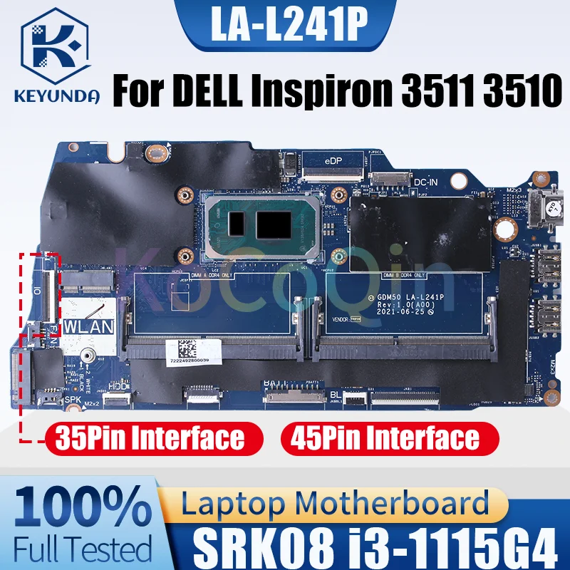 

LA-L241P для DELL Inspiron 11 3511 3510, материнская плата для ноутбука SRK08 i3-1115G4, материнская плата для ноутбука с процессором протестирована